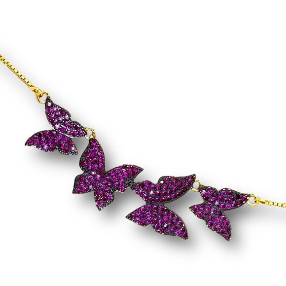 NWT Butterfly Cluster Pendant Necklace 18K Gold Plated Pink Swarovski Crystals - Picture 3 of 8